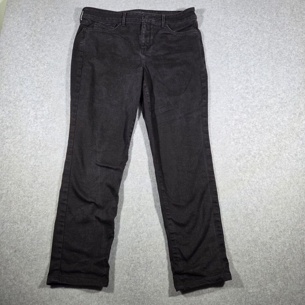 NYDJ Marilyn Straight Leg Jeans Womens Size 12 Faded Black Denim Lift Tuck